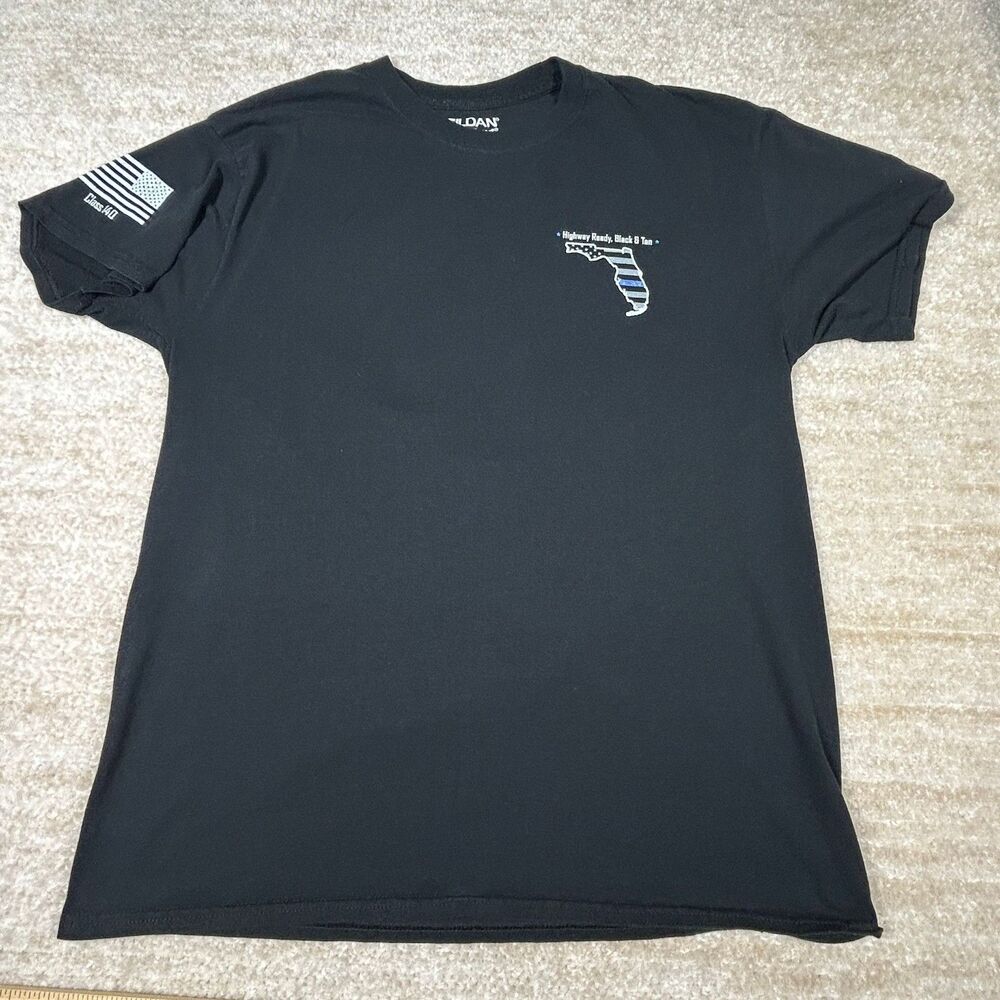 Gildan T-Shirt Mens L Black Thin Blue Line Florida Graphic Short Sleeve